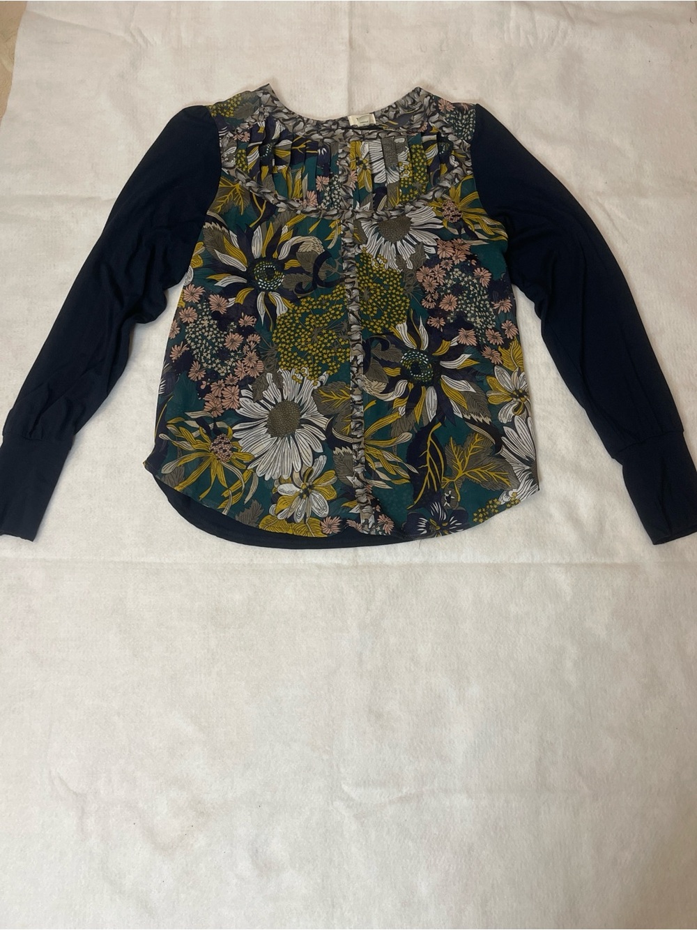 Tiny by Anthropologie Wesley Floral Mixed Media Long Sleeve Blouse XS